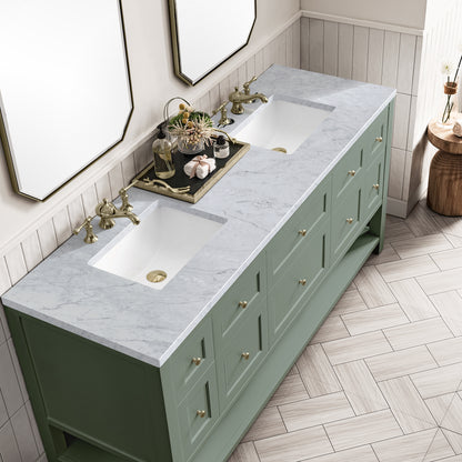 Renovate for Less Atlanta Breckenridge 72" Double Vanity, Smokey Celadon w/ 3 CM Carrara Marble Top