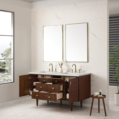 Renovate for Less Atlanta Amberly 60" Double Vanity, Mid-Century Walnut w/ 3 CM Lime Delight Top