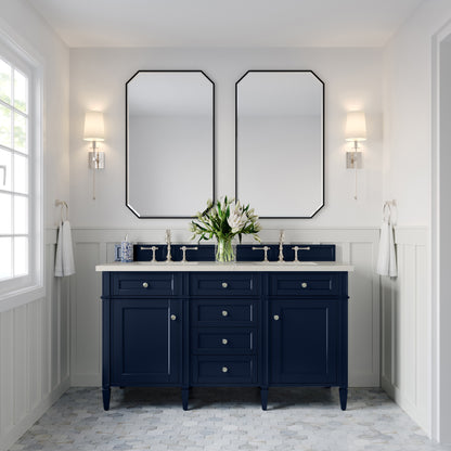 Renovate for Less Atlanta Brittany 60" Double Vanity, Victory Blue, w/ 3 CM Siberian Silestone Top