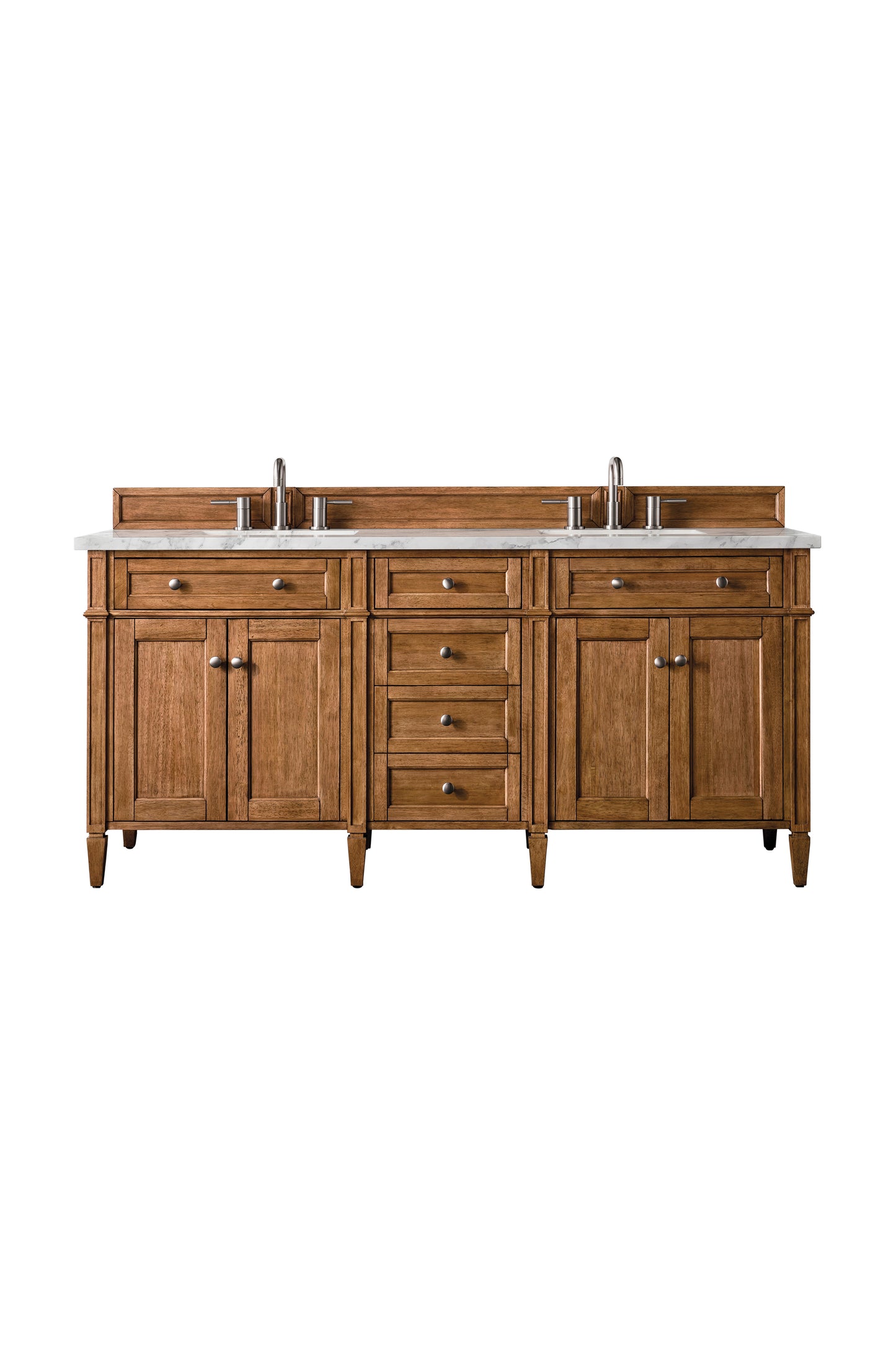 Renovate for Less Atlanta Brittany 72" Double Vanity, Saddle Brown w/ 3 CM Carrara Marble Top
