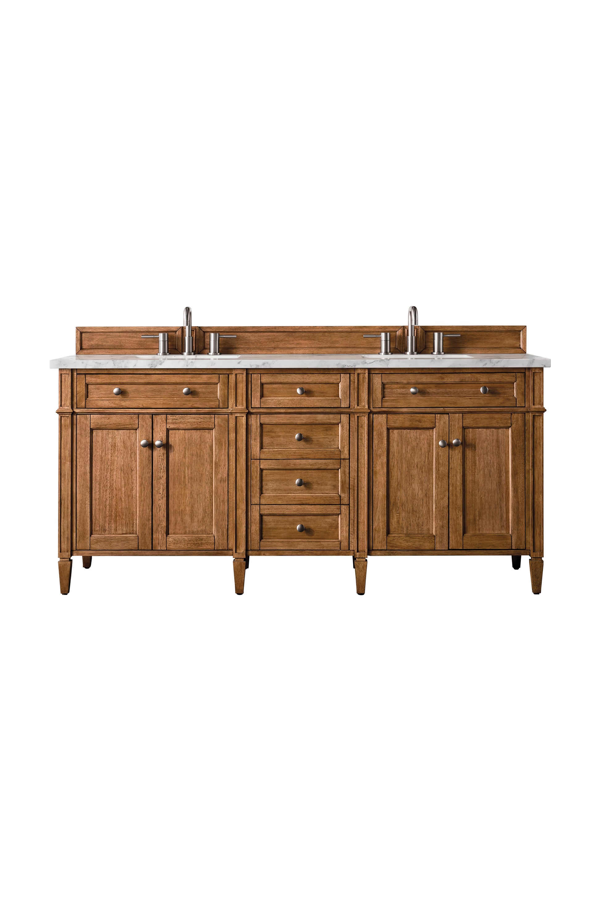 Renovate for Less Atlanta Brittany 72" Double Vanity, Saddle Brown w/ 3 CM Carrara Marble Top