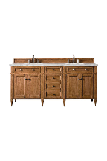Renovate for Less Atlanta Brittany 72" Double Vanity, Saddle Brown w/ 3 CM Carrara Marble Top