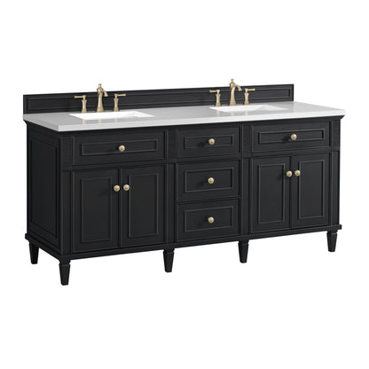 Renovate for Less Atlanta Lorelai 72" Double Vanity, Black Onyx w/ 3 CM White Zeus Silestone Top