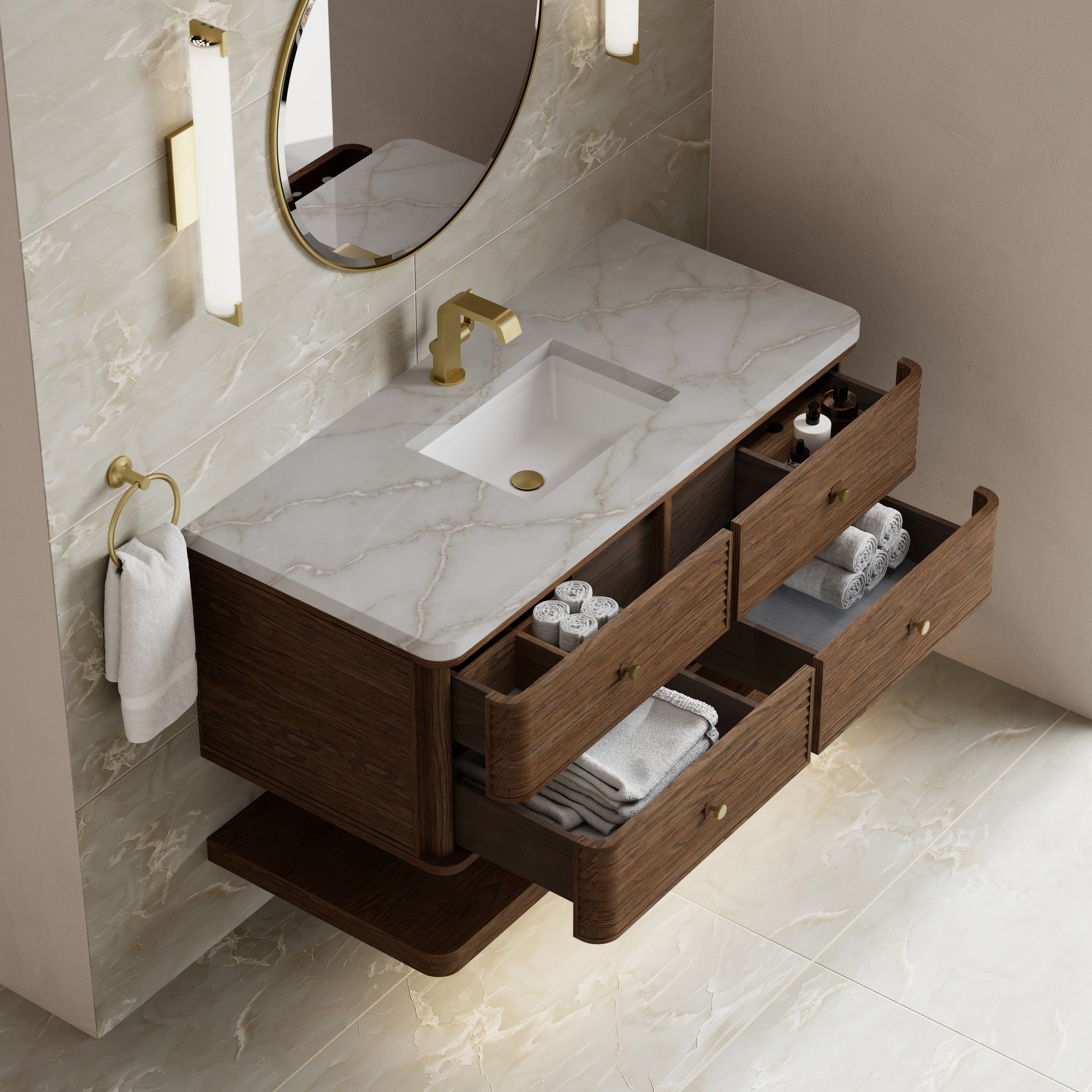 Renovate for Less Atlanta Allamari 48" Single Vanity, Sable w/ Single Hole 3 CM Victorian Silver Silestone Top