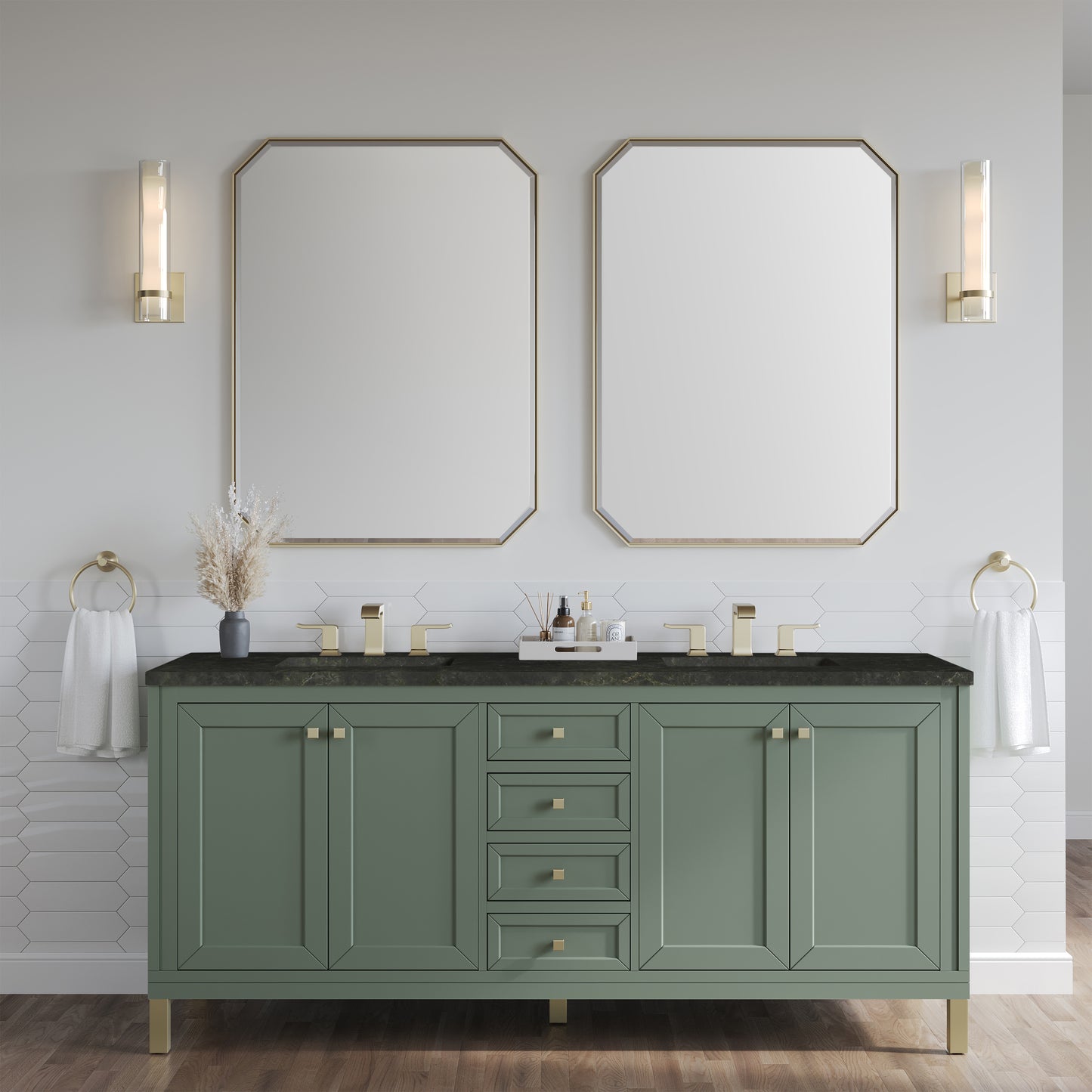 Renovate for Less Atlanta Chicago 72" Double Vanity, Smokey Celadon, w/ 3 CM Phantome Eclos Top