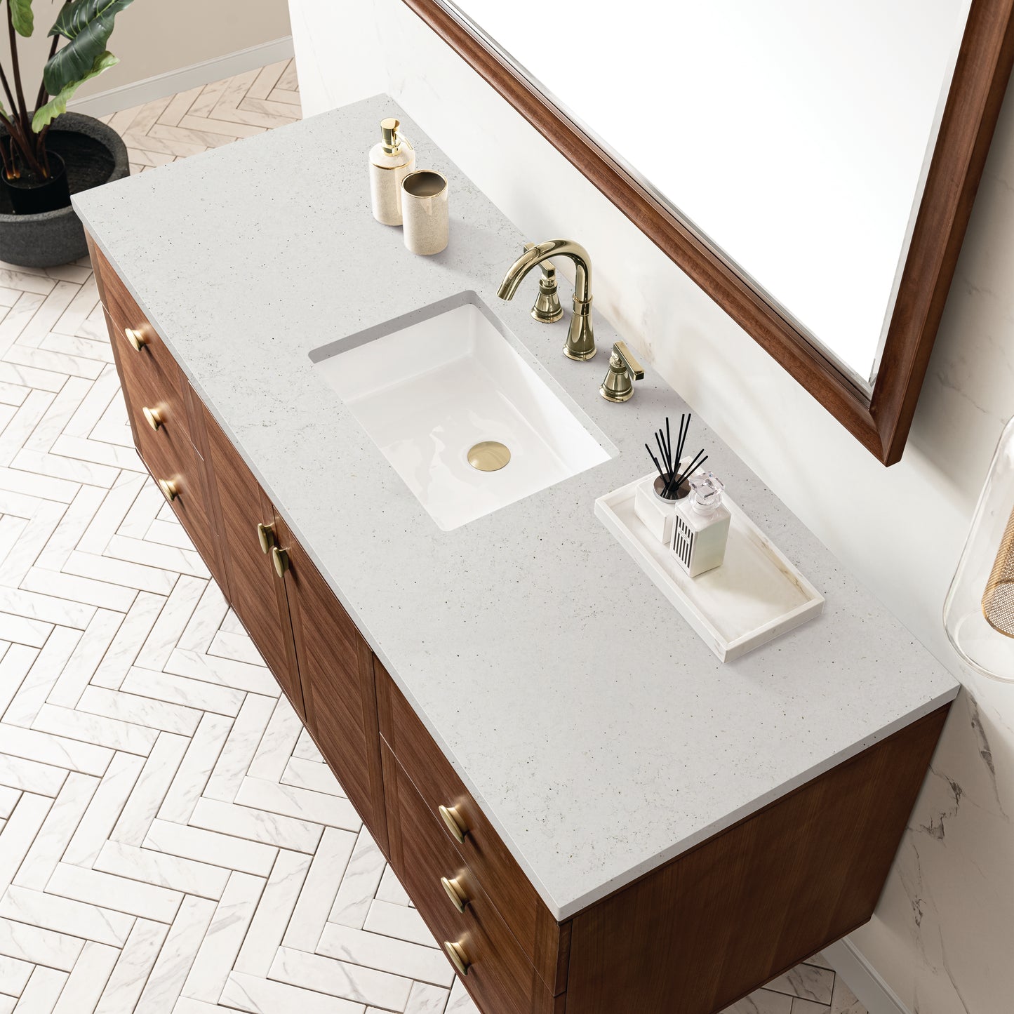 Renovate for Less Atlanta Amberly 60" Single Vanity, Mid-Century Walnut w/ 3 CM Lime Delight Top