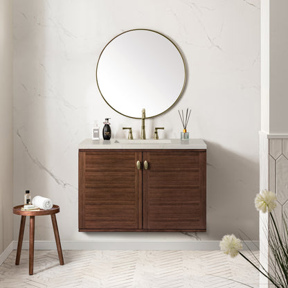 Renovate for Less Atlanta Amberly 36" Single Vanity, Mid-Century Walnut, w/ 3 CM Siberian Silestone Top