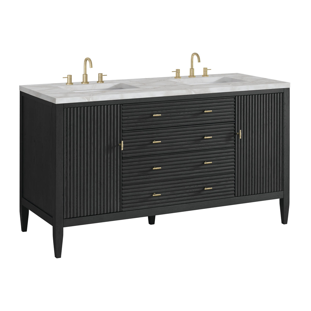Myrrin 60" Double Vanity, Carbon Oak w/ 3 CM Victorian Silver Silestone Top w/FreePower Wireless Charger