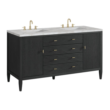 Myrrin 60" Double Vanity, Carbon Oak w/ 3 CM Victorian Silver Silestone Top w/FreePower Wireless Charger