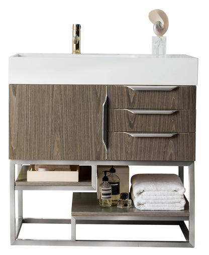 Renovate for Less Atlanta Columbia 36" Single Vanity Cabinet, Ash Gray, Brushed Nickel