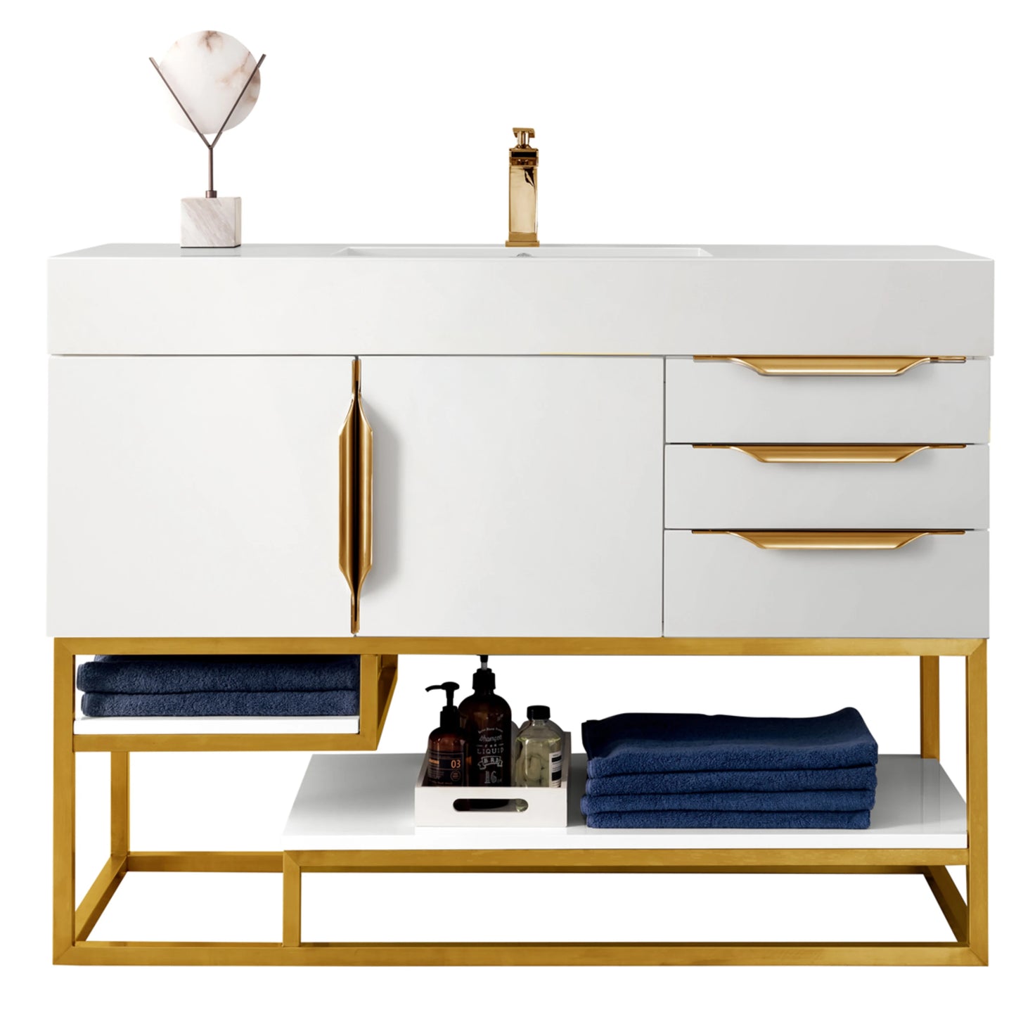 Renovate for Less Atlanta Columbia 48" Single Vanity Cabinet, Glossy White, Radiant Gold