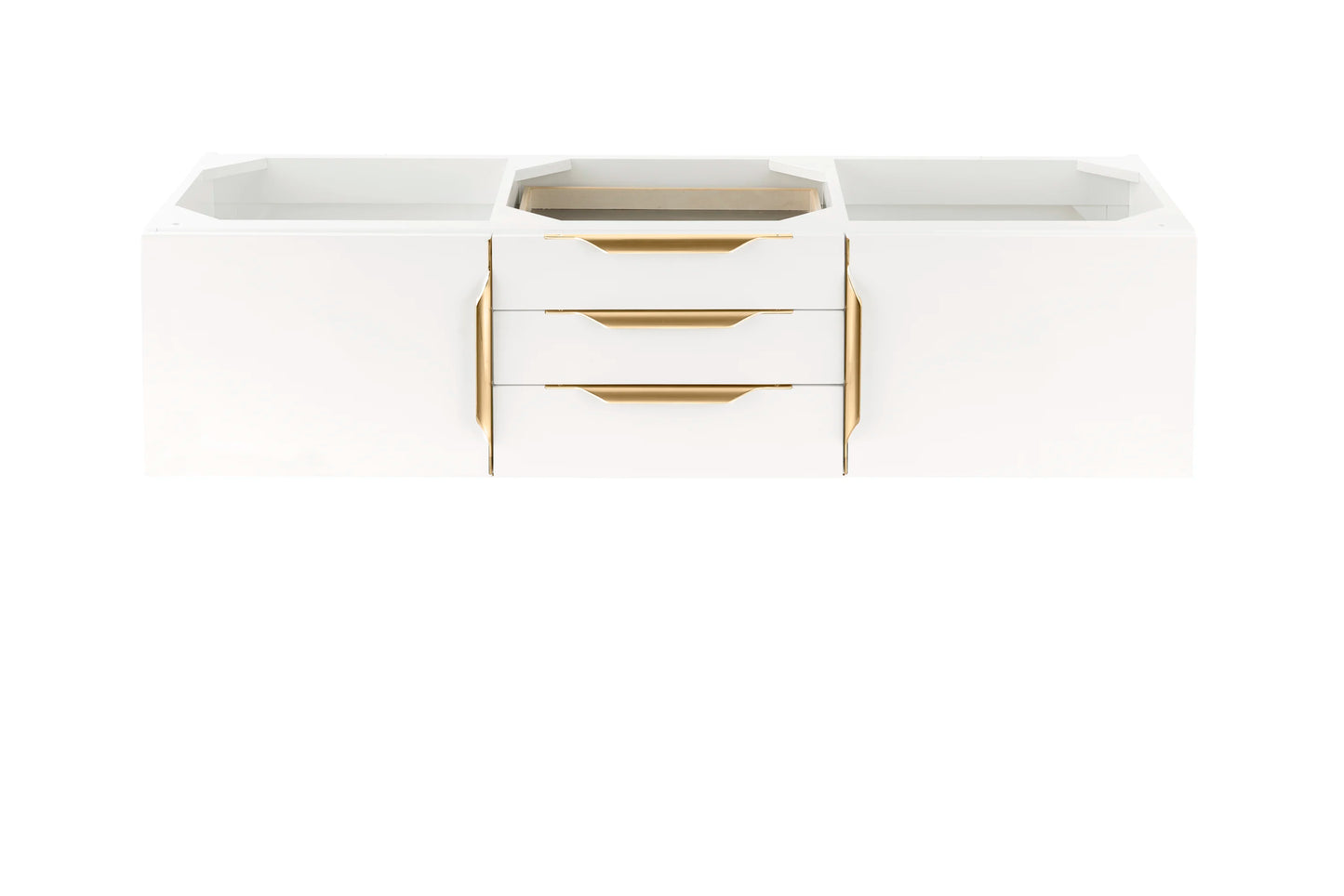 Renovate for Less Atlanta Columbia 59" Double Wall Mount Vanity Cabinet, Glossy White, Radiant Gold