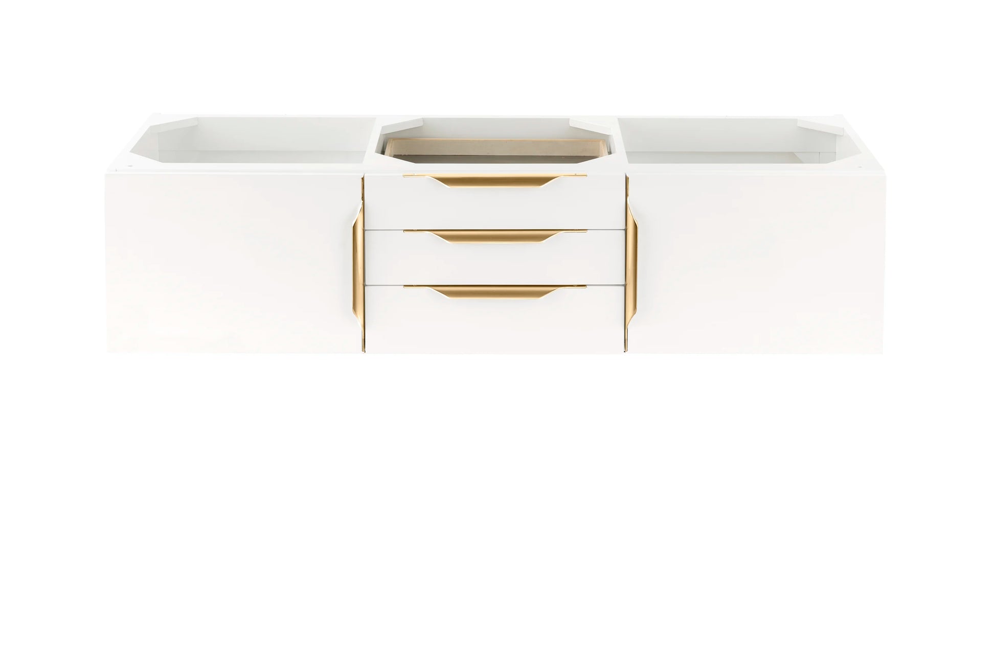 Renovate for Less Atlanta Columbia 59" Double Wall Mount Vanity Cabinet, Glossy White, Radiant Gold