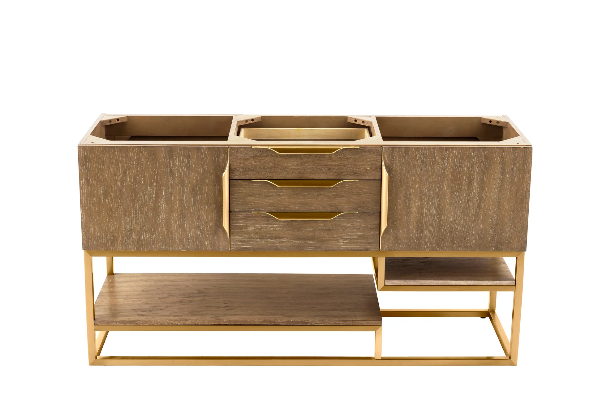 Renovate for Less Atlanta Columbia 59" Double Vanity Cabinet, Latte Oak, Radiant Gold