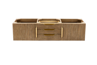 Renovate for Less Atlanta Columbia 59" Double Wall Mount Vanity Cabinet, Latte Oak, Radiant Gold