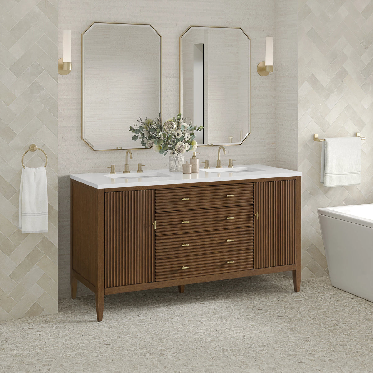 Myrrin 60" Double Vanity, Mid Century Walnut, view 4