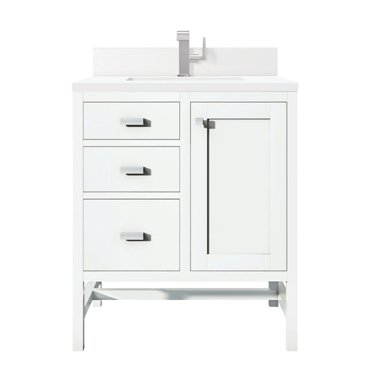 Addison 30" Single Vanity, Glossy White w/ Single Hole 3 CM White Zeus Silestone Top & Backsplash