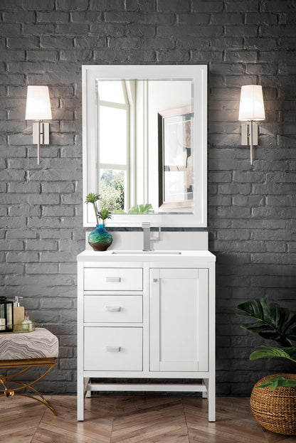 Addison 30" Single Vanity, Glossy White w/ Single Hole 3 CM White Zeus Silestone Top & Backsplash, view 2