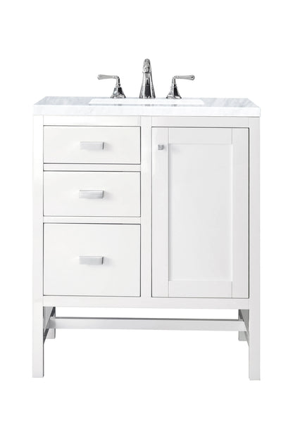 Addison 30" Single Vanity, Glossy White w/ 3 CM Carrara White Top