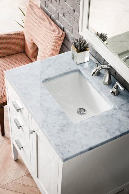 Addison 30" Single Vanity, Glossy White w/ 3 CM Carrara White Top, view 3