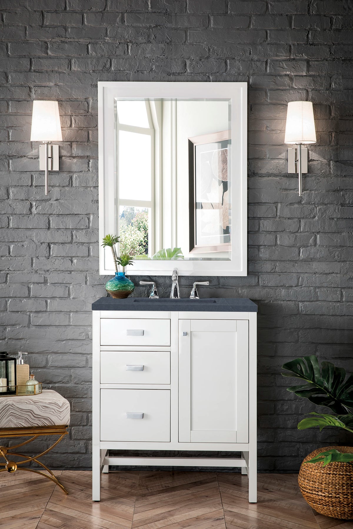 Addison 30" Single Vanity, Glossy White w/ 3 CM Charcoal Soapstone Silestone Top, view 2