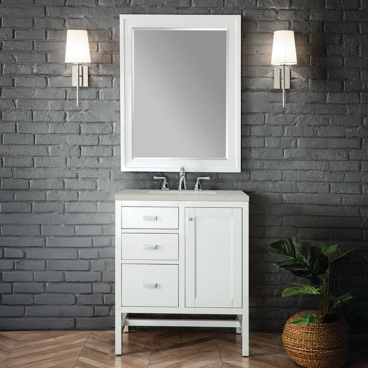 Addison 30" Single Vanity, Glossy White, w/ 3 CM Siberian Silestone Top, view 2