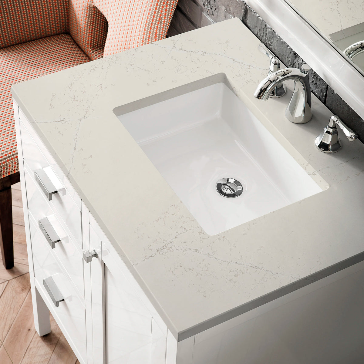 Addison 30" Single Vanity, Glossy White, w/ 3 CM Siberian Silestone Top, view 4
