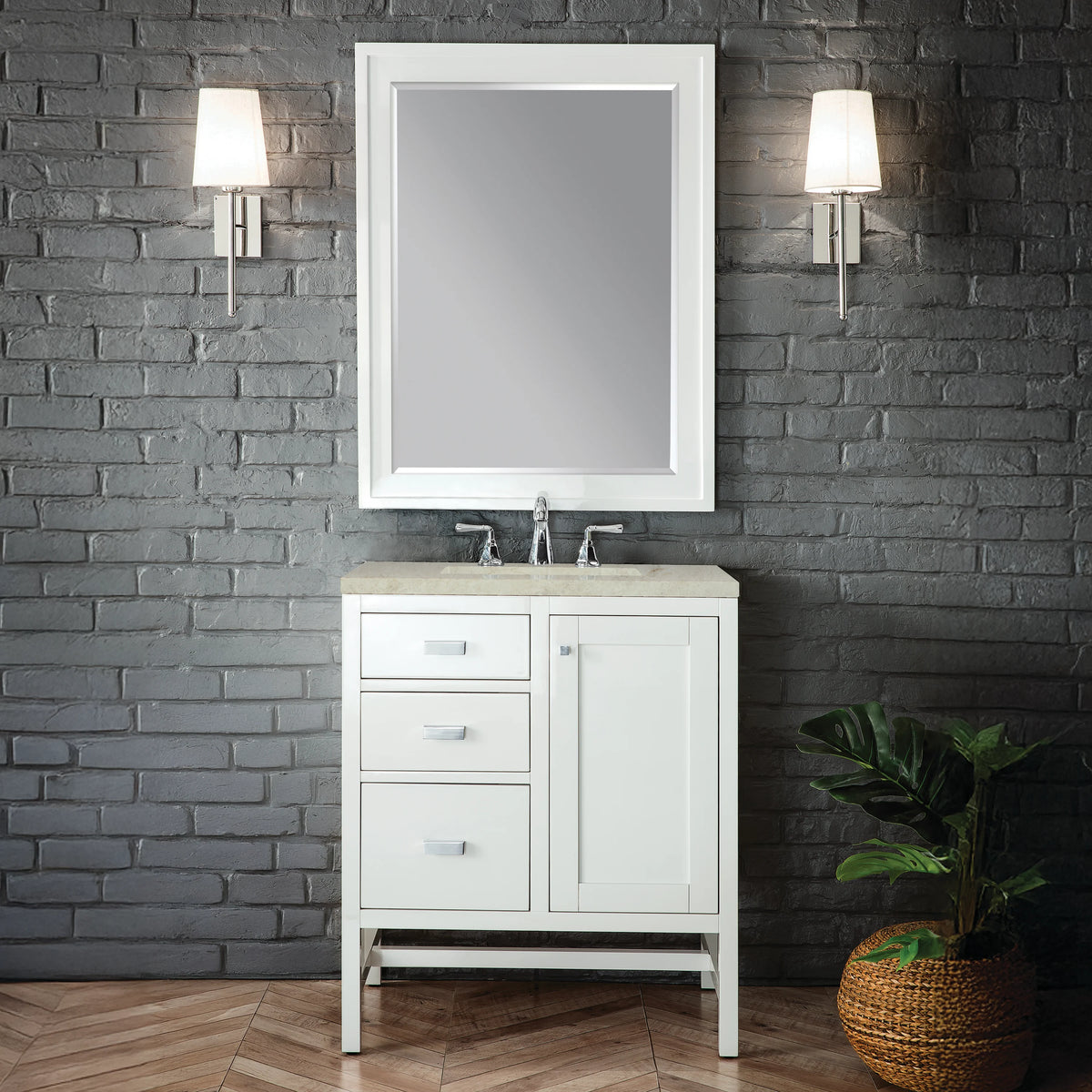 Addison 30" Single Vanity, Glossy White, w/ 3 CM Tajnar Eclos Top, view 2