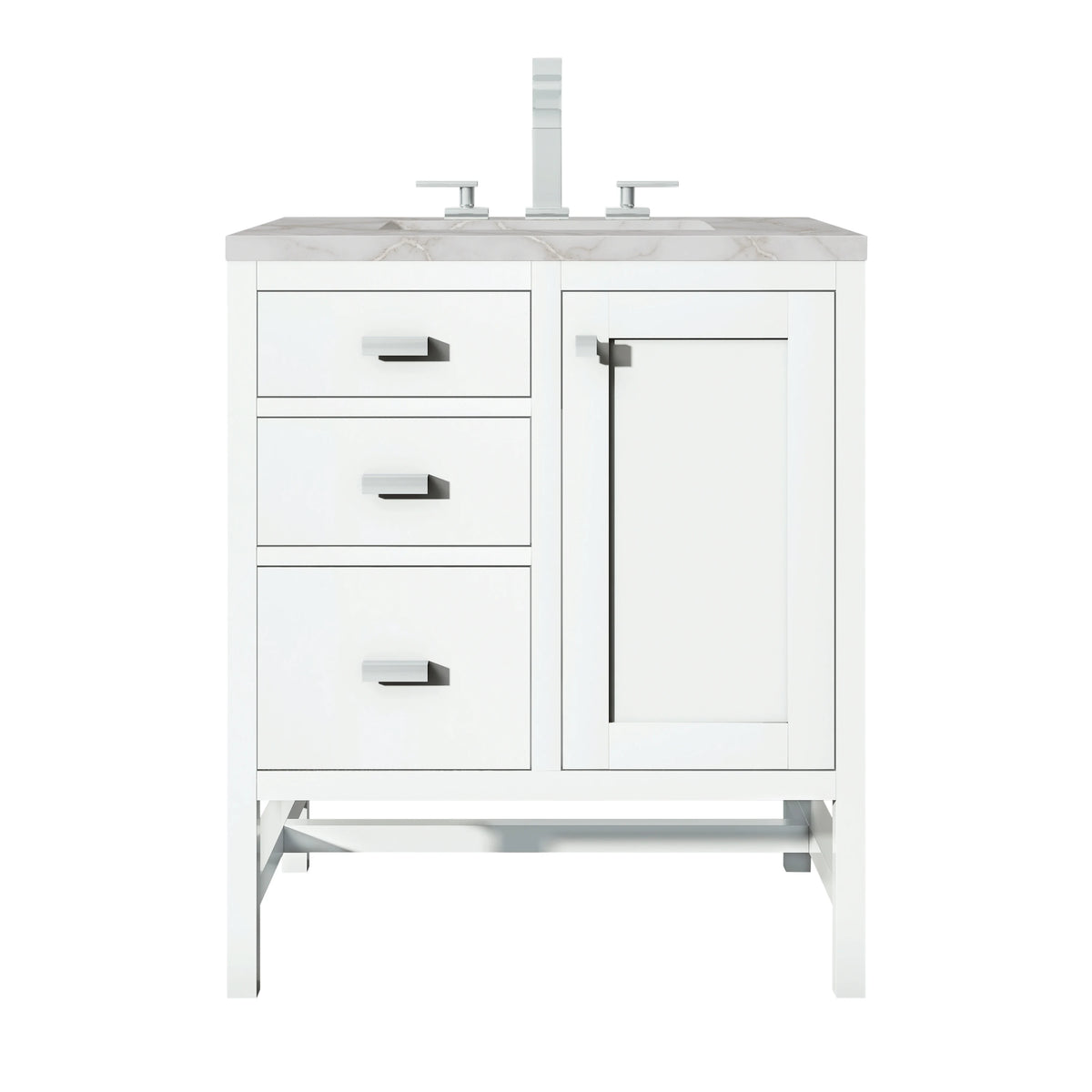 Addison 30" Single Vanity, Glossy White w/ 3 CM Victorian Silver Silestone Top