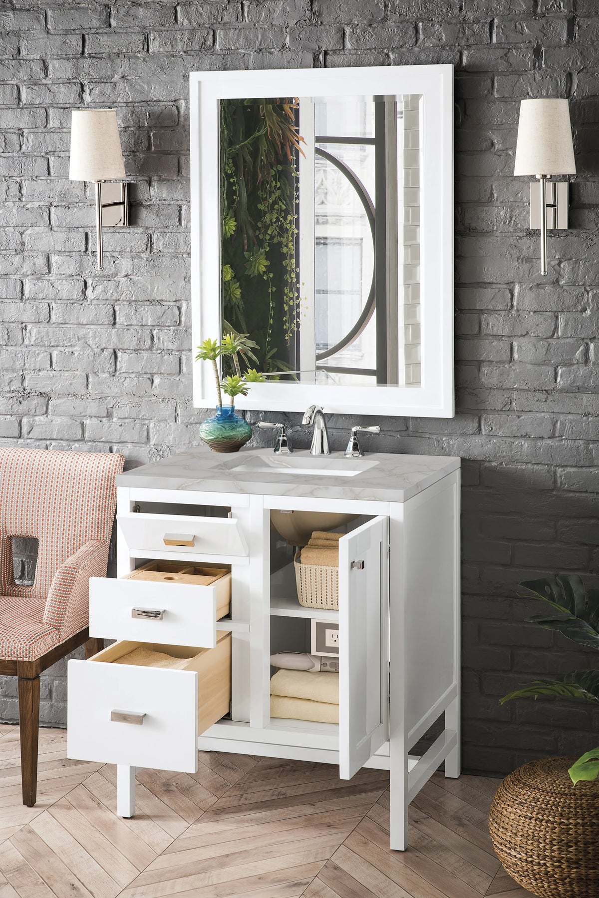 Addison 30" Single Vanity, Glossy White w/ 3 CM Victorian Silver Silestone Top, view 4