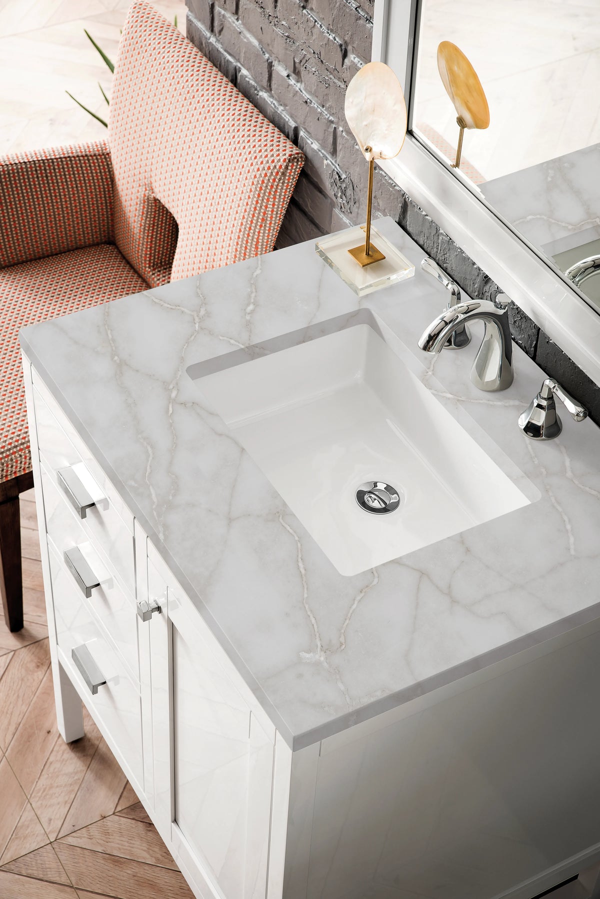 Addison 30" Single Vanity, Glossy White w/ 3 CM Victorian Silver Silestone Top, view 5