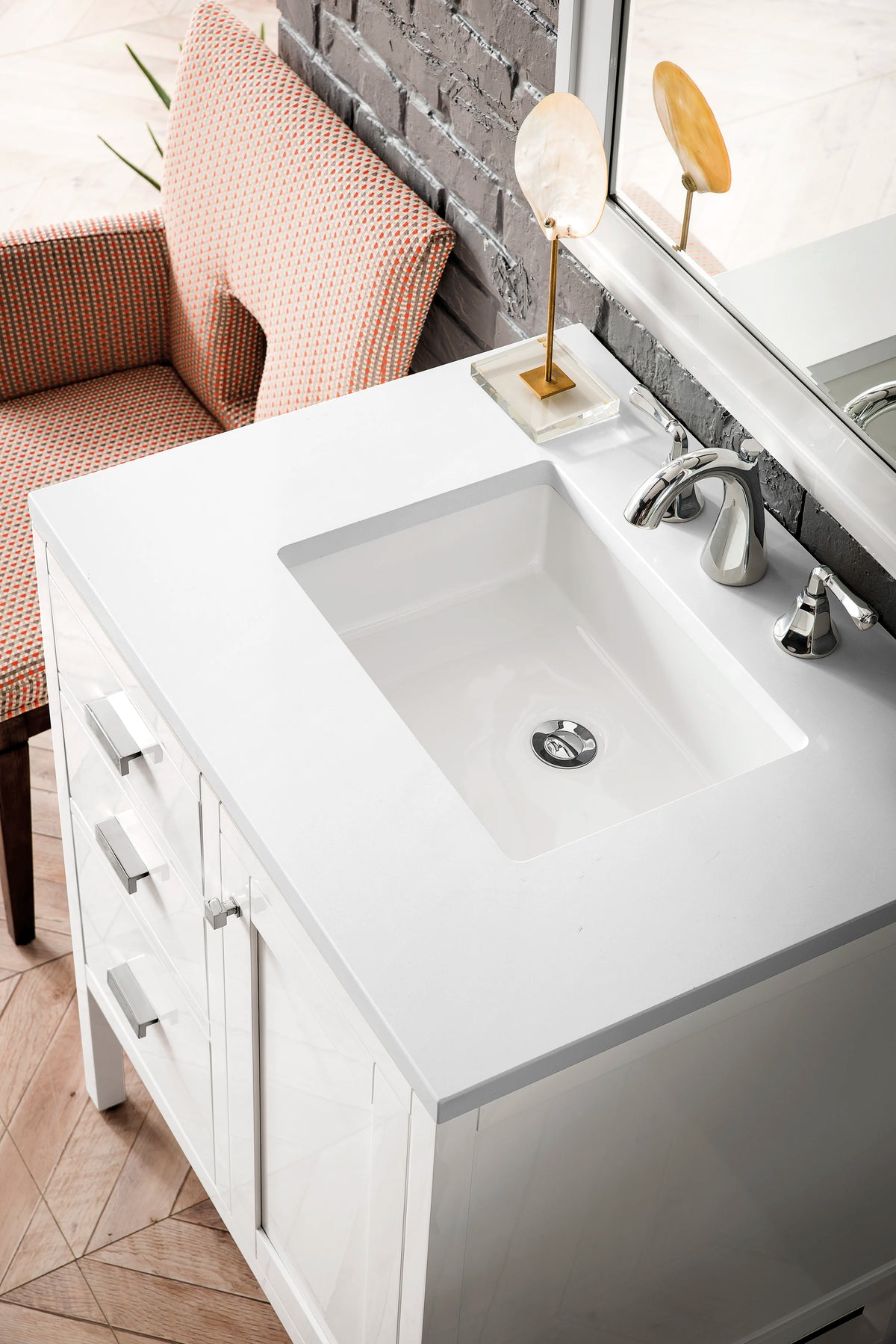 Addison 30" Single Vanity, Glossy White w/ 3 CM White Zeus Silestone Top, view 3
