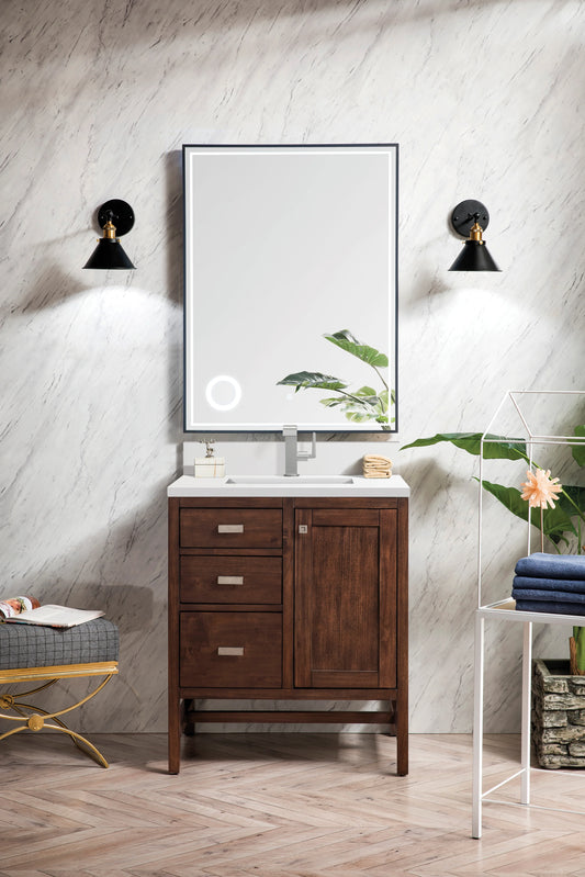 Addison 30" Single Vanity, Mid-Century Acacia w/ Single Hole 3 CM White Zeus Silestone Top & Backsplash, view 2