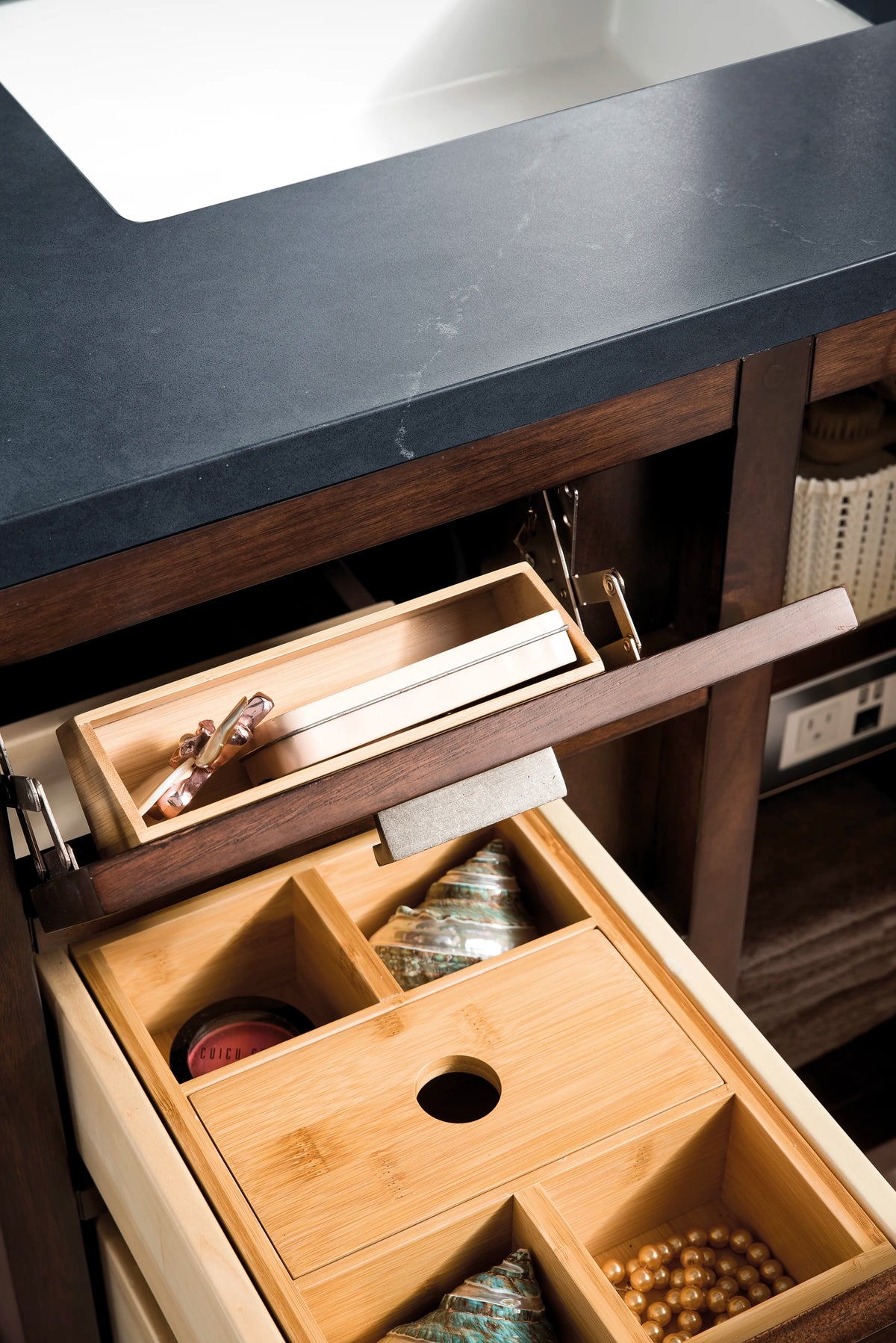 Addison 30" Single Vanity, Mid-Century Acacia w/ 3 CM Charcoal Soapstone Silestone Top, view 6