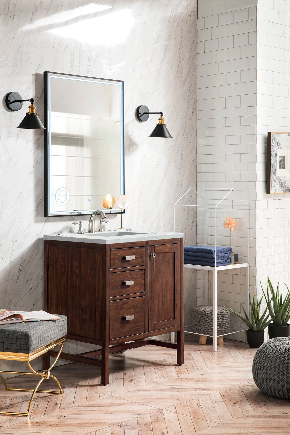 Addison 30" Single Vanity, Mid-Century Acacia w/ 3 CM Ethereal Noctis Silestone Top, view 3