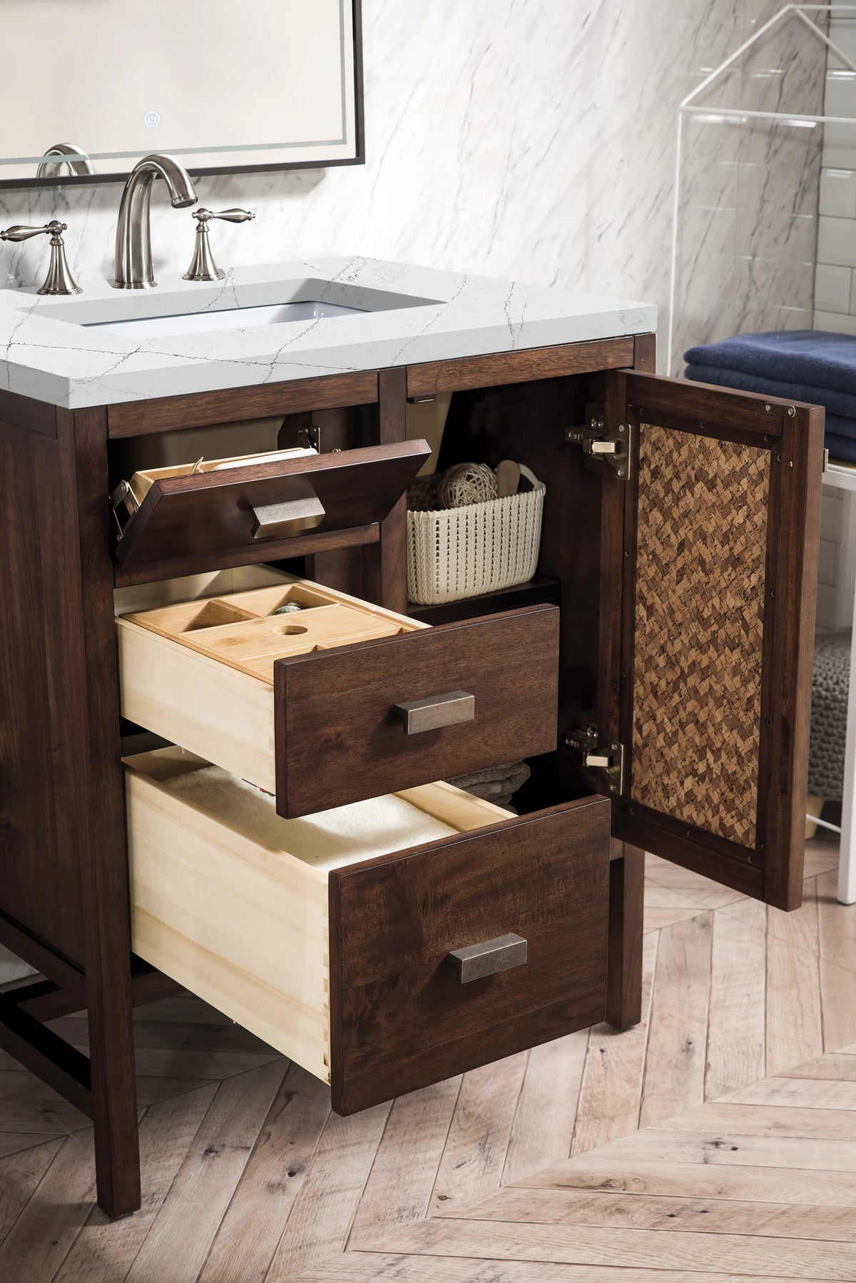Addison 30" Single Vanity, Mid-Century Acacia w/ 3 CM Ethereal Noctis Silestone Top, view 4