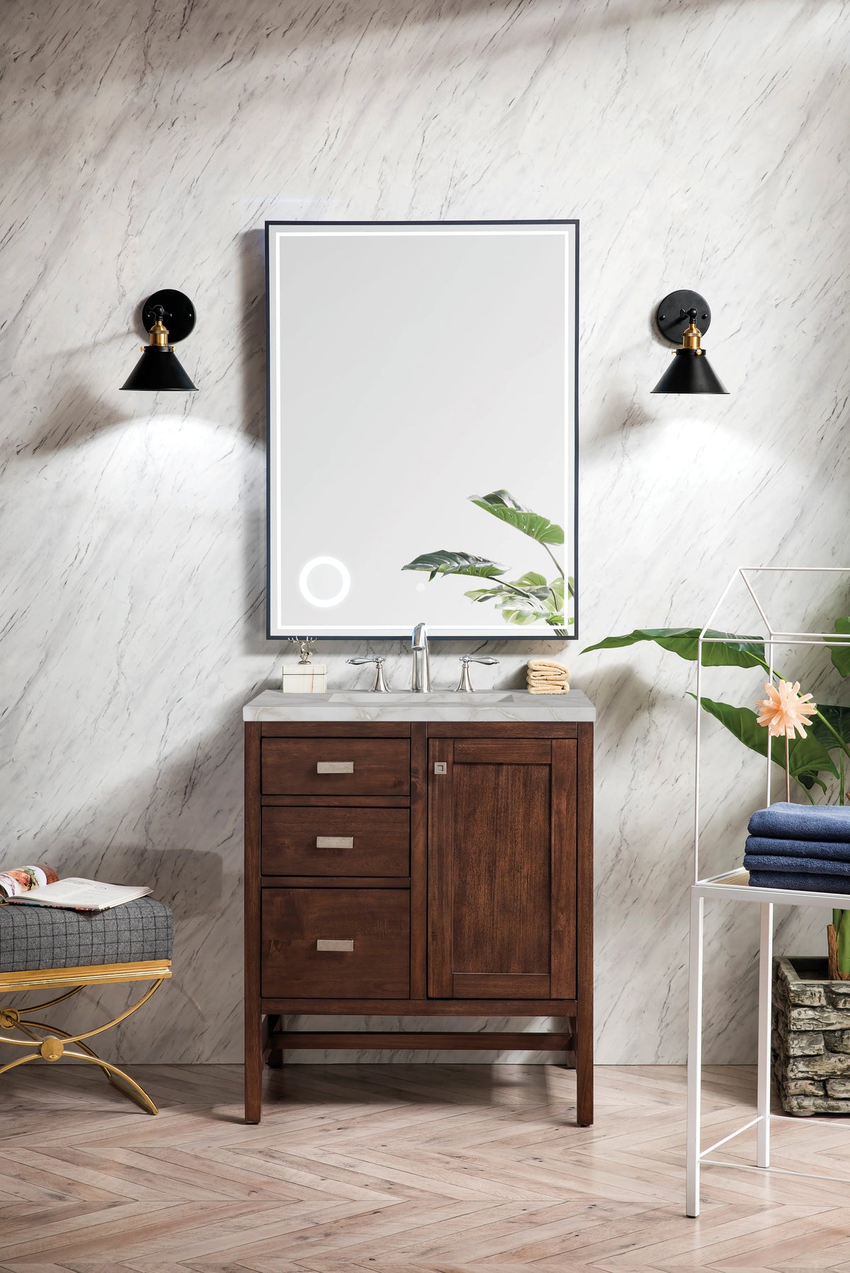 Addison 30" Single Vanity, Mid-Century Acacia w/ 3 CM Victorian Silver Silestone Top, view 2