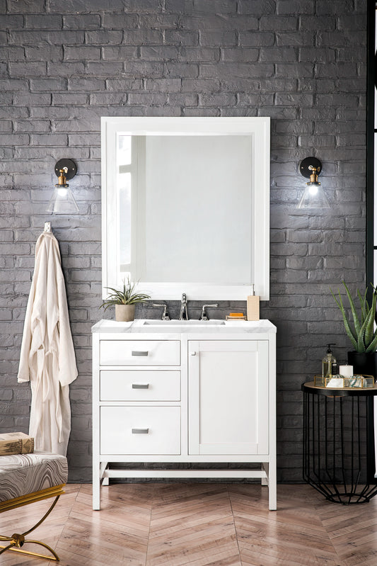 Addison 36" Single Vanity, Glossy White w/ 3 CM Carrara White Top, view 2