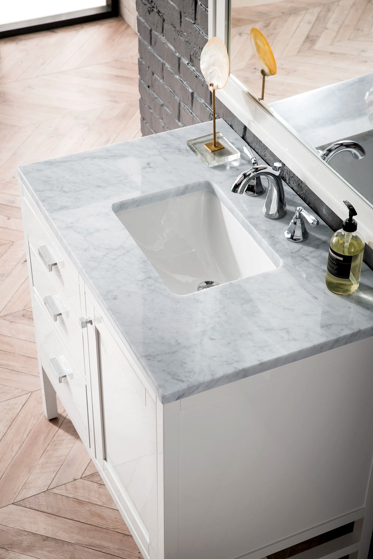 Addison 36" Single Vanity, Glossy White w/ 3 CM Carrara White Top, view 3