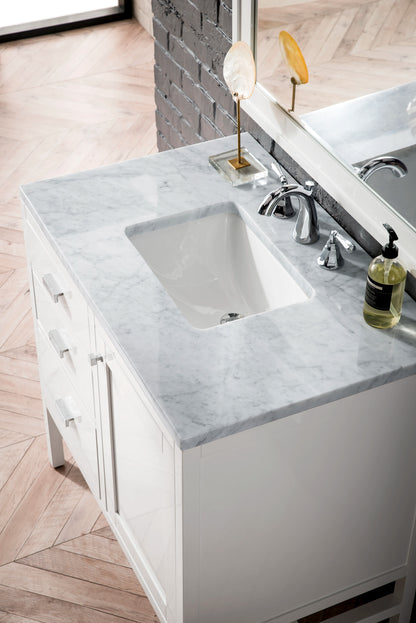 Addison 36" Single Vanity, Glossy White w/ 3 CM Carrara White Top, view 3