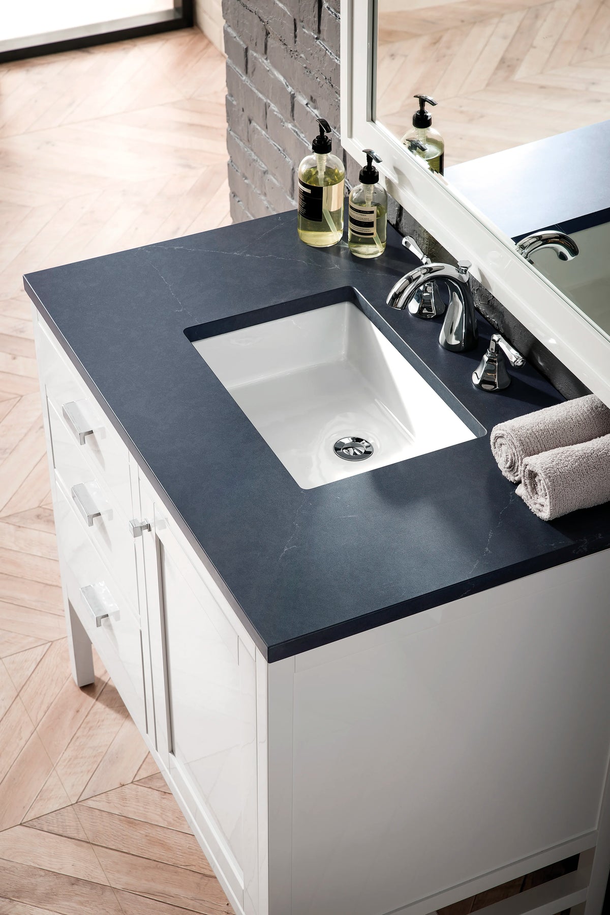 Addison 36" Single Vanity, Glossy White w/ 3 CM Charcoal Soapstone Silestone Top, view 2