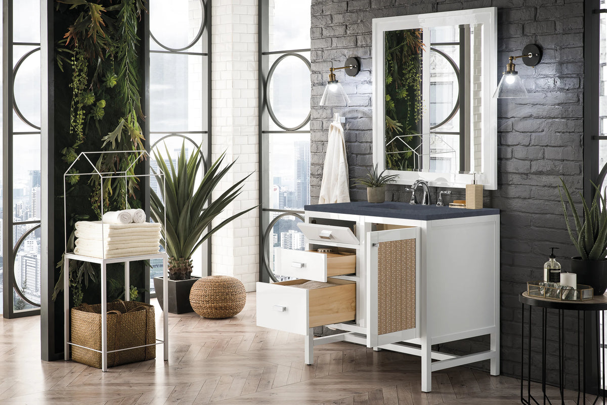 Addison 36" Single Vanity, Glossy White w/ 3 CM Charcoal Soapstone Silestone Top, view 3