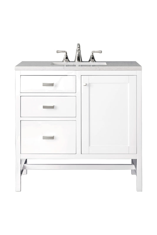 Addison 36" Single Vanity, Glossy White w/ 3 CM Eternal Jasmine Pearl Silestone Top