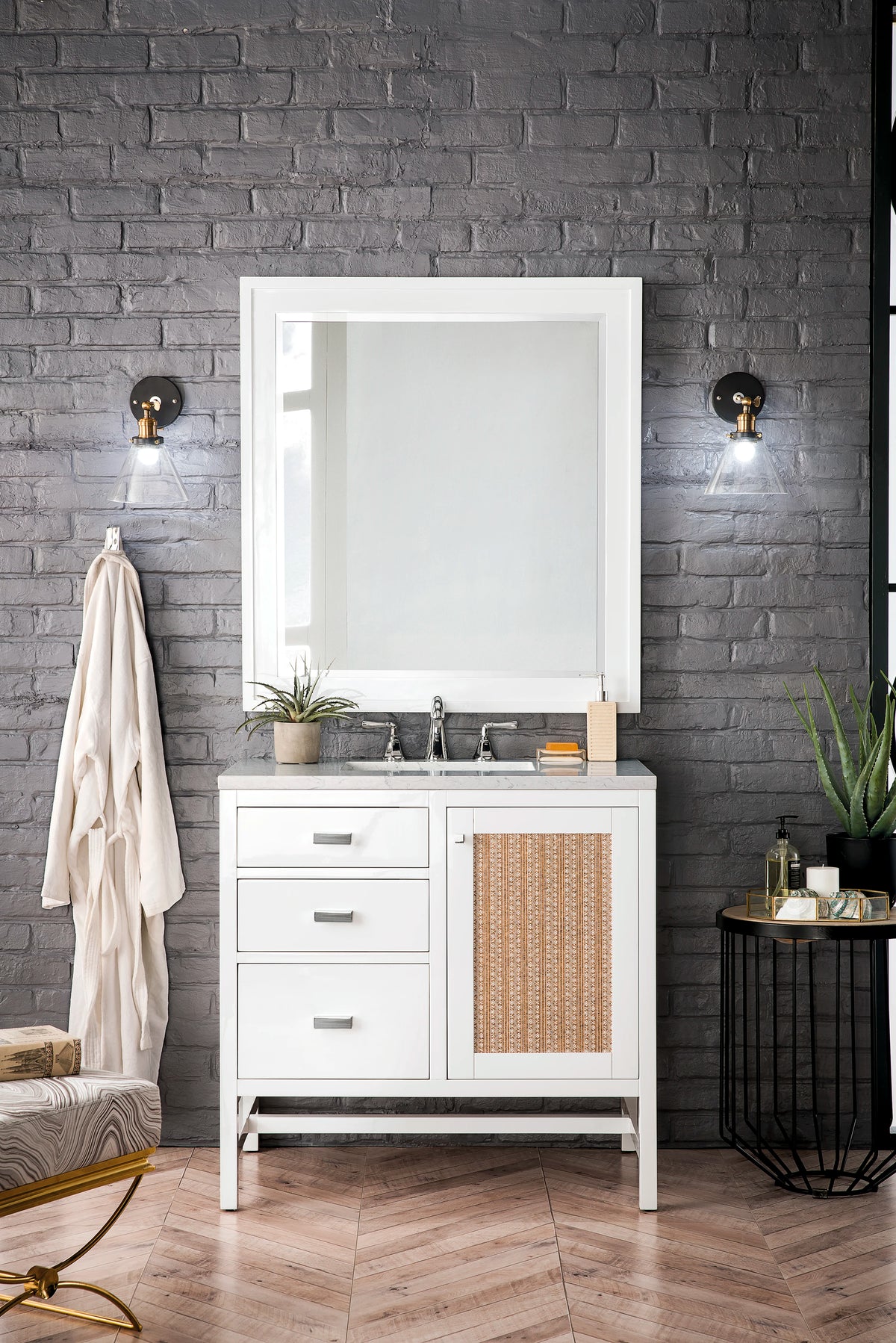 Addison 36" Single Vanity, Glossy White w/ 3 CM Eternal Jasmine Pearl Silestone Top, view 6
