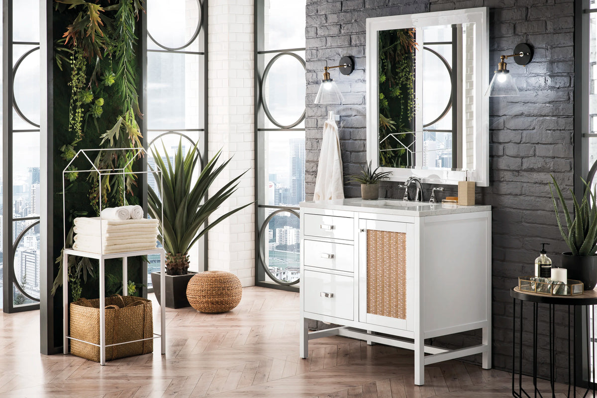 Addison 36" Single Vanity, Glossy White w/ 3 CM Eternal Jasmine Pearl Silestone Top, view 7