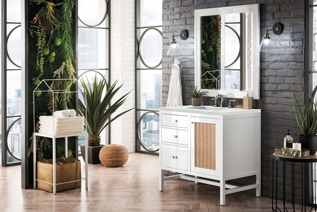 Addison 36" Single Vanity, Glossy White w/ 3 CM Ethereal Noctis Top, view 3