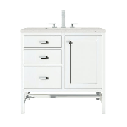 Addison 36" Single Vanity, Glossy White w/ 3 CM Lime Delight Silestone Top