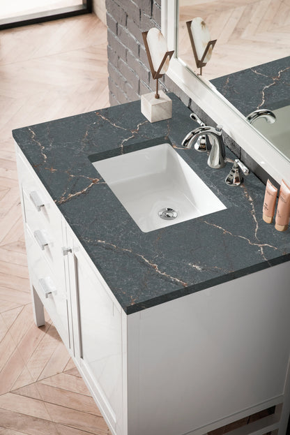 Addison 36" Single Vanity, Glossy White w/ 3 CM Parisien Bleu Silestone Top, view 5