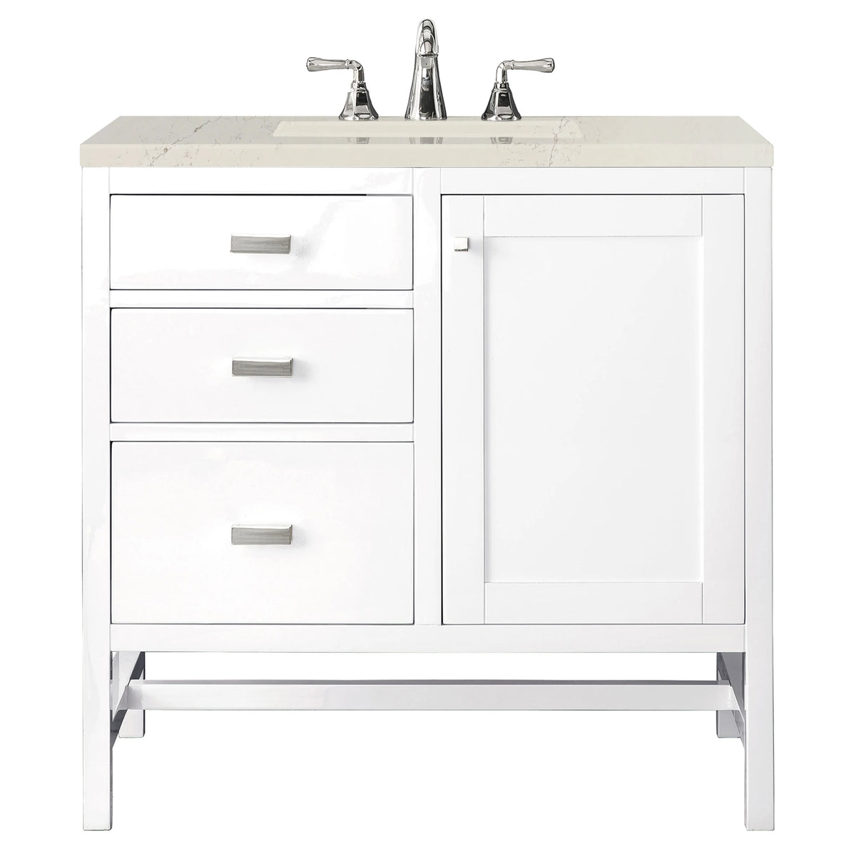 Addison 36" Single Vanity, Glossy White, w/ 3 CM Siberian Silestone Top