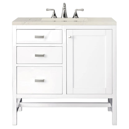 Addison 36" Single Vanity, Glossy White, w/ 3 CM Siberian Silestone Top